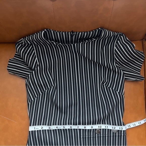 Banana Republic Black Grey Striped  Pinstriped Fitted Midi Shift Dress 4 Tall - Picture 13 of 15